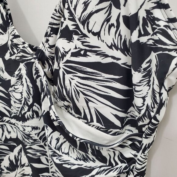 Anne Cole Woman's White Black Tropical Leaf Print One Piece Swimsuit Plus Sz 16 - Picture 3 of 7